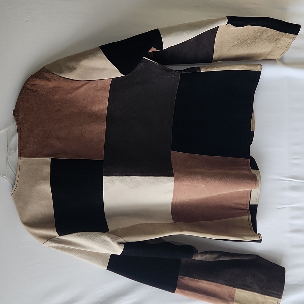 Vintage Karen Arnold Leather Patchwork Zip Up Jacket Size XL - Picture 2 of 14